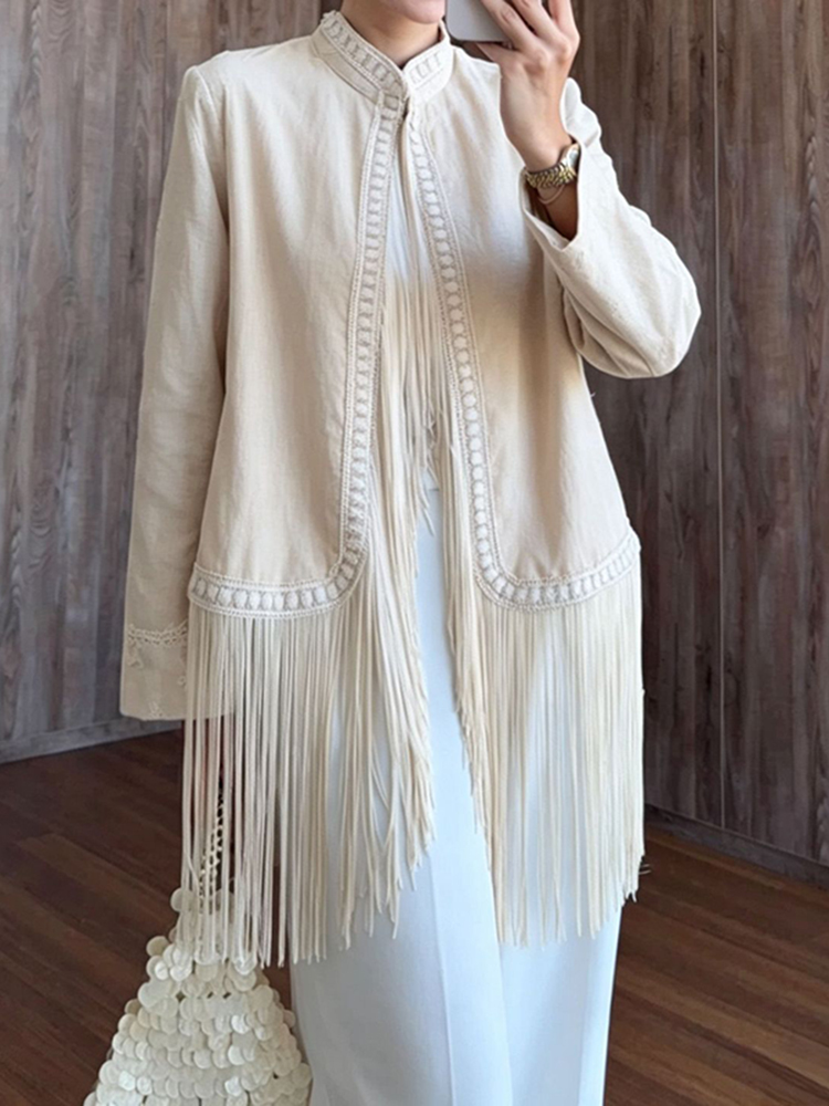 Nakışlı, Dik Yakalı, Uzun Koll - Tassel Fringe Trim incelemesi ve fiyatı